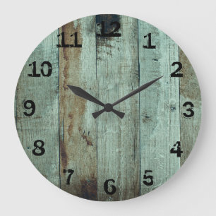 Grande Horloge Ronde Bois rustique vert