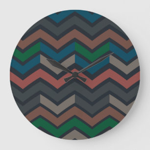 Grande Horloge Ronde Bois sombre Terre Zigzag Chevron