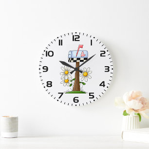 Grande Horloge Ronde Boîte aux lettres avec marguerites et drapeau du c