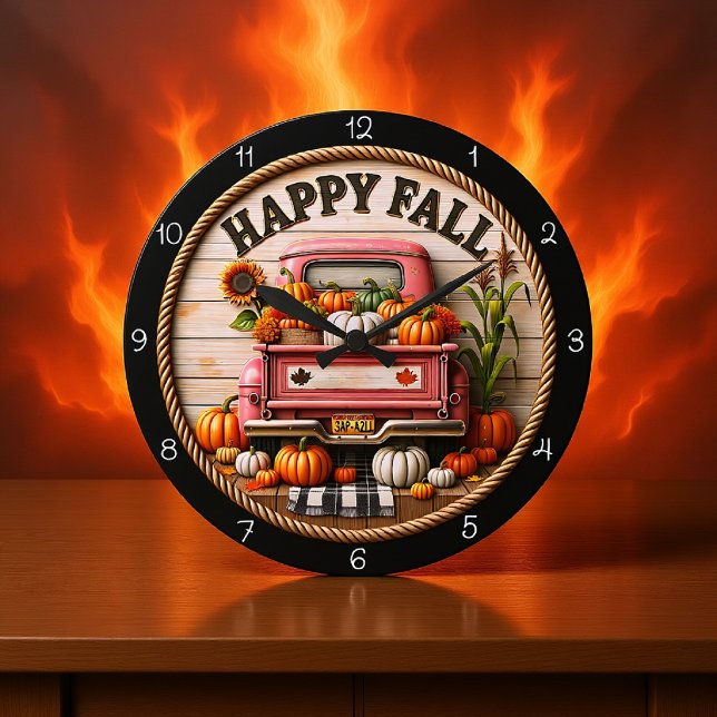 Grande Horloge Ronde Bon Citrouille de camion d'automne (Créateur téléchargé)