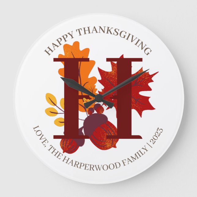 Grande Horloge Ronde Bon thanksgiving simple de récolte d'automne de mo (Recto)