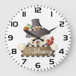 Grande Horloge Ronde Bonhomme de neige Pèlerin compte vos bénédictions