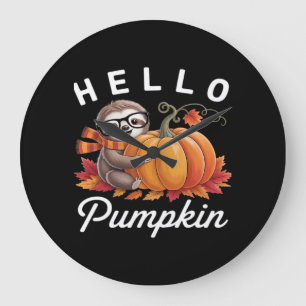 Grande Horloge Ronde Bonjour Citrouille - Jolie Automne Sloth Feuilles