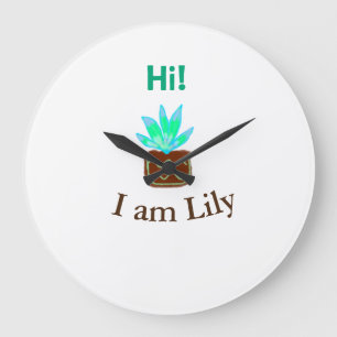 Grande Horloge Ronde Bonjour Je suis Lily cactus succulent ajouter nom