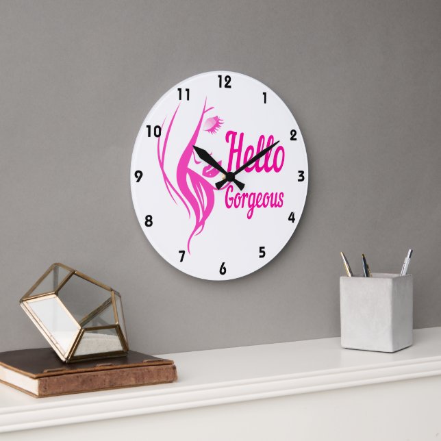 Grande Horloge Ronde Bonjour Magnifique Jolie Dame Visage Typographie (Bureau)