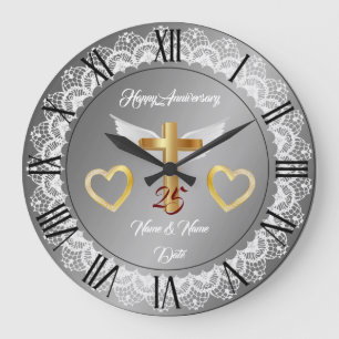Grande Horloge Ronde Bonne Personnaliser Anniversaire de dentelle d'arg