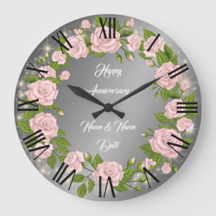 Grande Horloge Ronde Bonne Personnaliser Anniversaire du Rose Silver