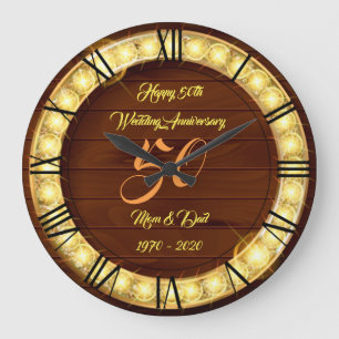 Grande Horloge Ronde Bonne Personnaliser Gold 50e anniversaire