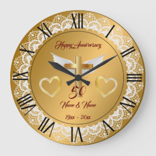 Grande Horloge Ronde Bonne Personnaliser Gold Lace Anniversaire