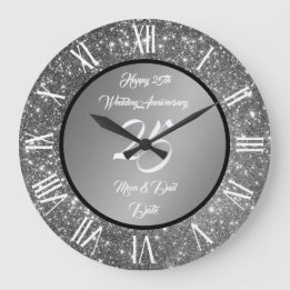 Grande Horloge Ronde Bonne Personnaliser Parties scintillant d'argent 2