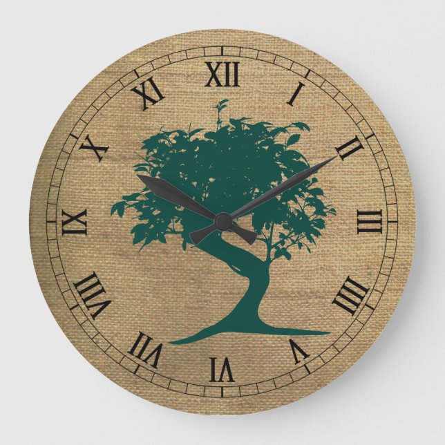Grande Horloge Ronde Bonsai sur l'horloge murale Burlap (Recto)