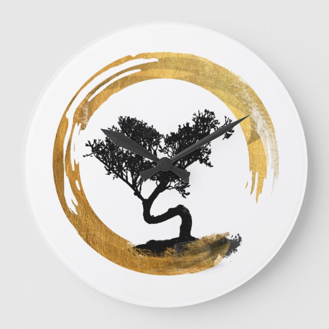Grande Horloge Ronde Bonsai Tree. Cercle Zen Enso. Aquarelle (Recto)
