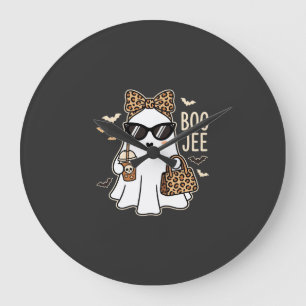 Grande Horloge Ronde Boo Jee Cute Ghost Halloween Leopard Design_1