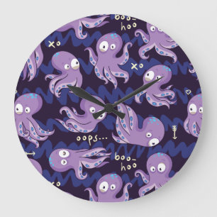 Grande Horloge Ronde Boo Octopus mignon Violet Enfants Vêtements & Déco