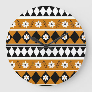 Grande Horloge Ronde Bordure Fleur Diamant Boho Motif Floral