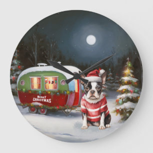 Grande Horloge Ronde Boston Terrier Caravan Christmas Adventure