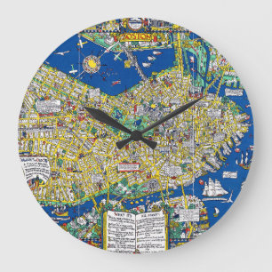 Grande Horloge Ronde Boston vintage vieille ville carte géographie amér