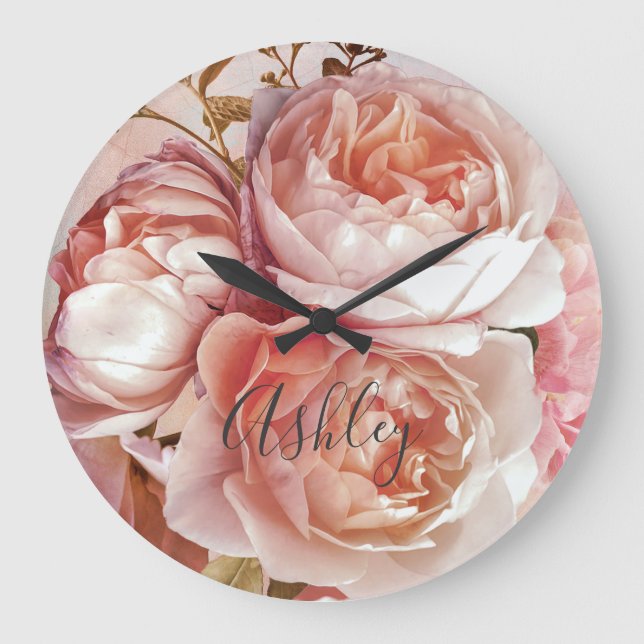 Grande Horloge Ronde BOTANICAL FLORAL PEONY nom monogram (Recto)