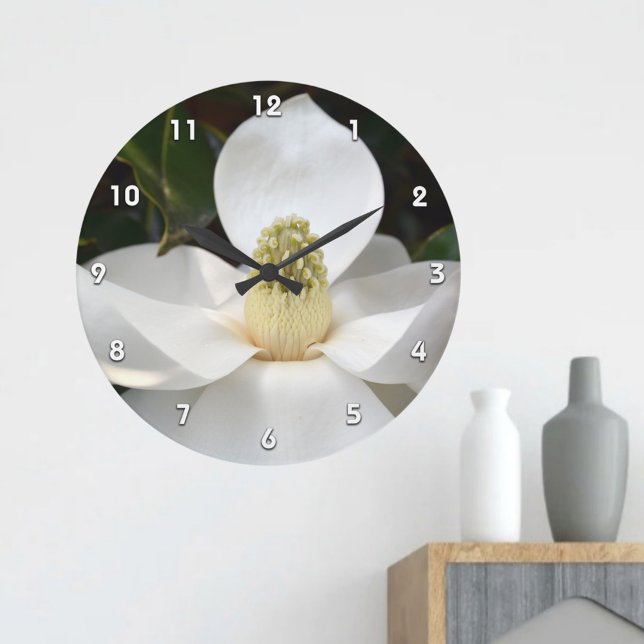 Grande Horloge Ronde Botanique photographique en fleurs de Magnolia bla (Créateur téléchargé)