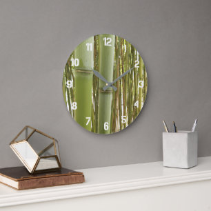 Grande Horloge Ronde Botanique Plante en bambou vert