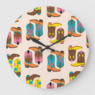 Grande Horloge Ronde Bottes Wild West Cowboy : Motif de concept de mode