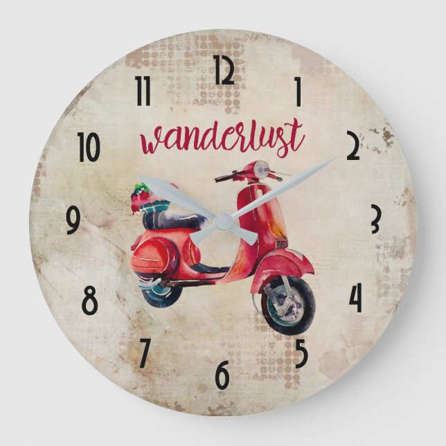Grande Horloge Ronde Bouche - Aquarelle rouge cyclé (Recto)