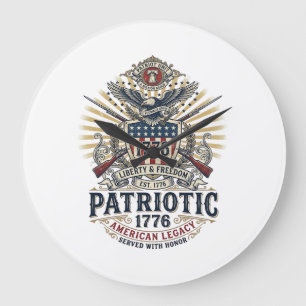 Grande Horloge Ronde Bouclier de bataille patriotique 1776 Sym inspiré