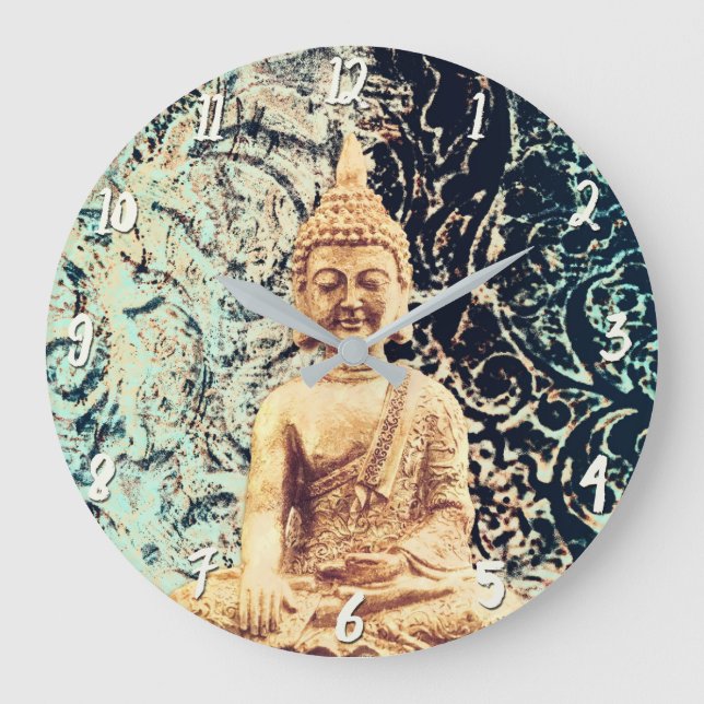 Grande Horloge Ronde Bouddha assis sur la Terre Élégant Lumière zen (Recto)