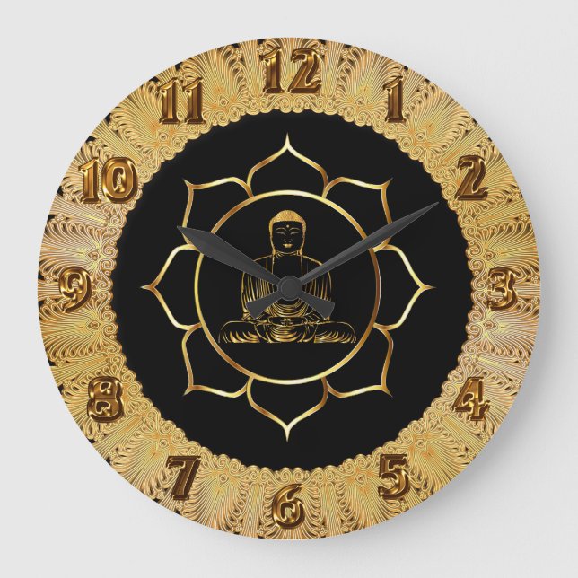 Grande Horloge Ronde Bouddha faisant yoga méditation conception spiritu (Recto)