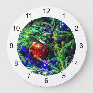 Grande Horloge Ronde Boule rouge arbre de Noël vert