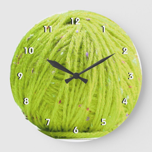 Grande Horloge Ronde Boule verte de fil - le tricot a numéroté (Recto)