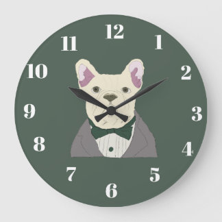 Grande Horloge Ronde Bouledogue français en smoking