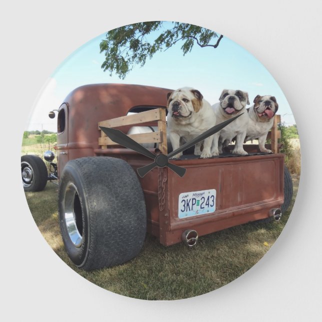 Grande Horloge Ronde Bouledogues et rat Rods (Recto)
