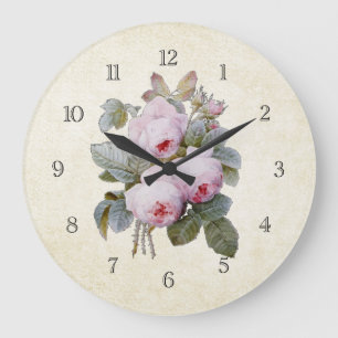 Grande Horloge Ronde Bouquet anglais victorien vintage de roses