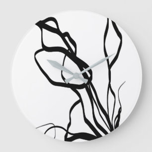 Grande Horloge Ronde Bouquet Blanc : Abstrait blanc & noir