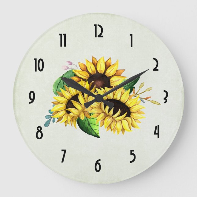 Grande Horloge Ronde Bouquet de tournesol jaune en aquarelle (Recto)