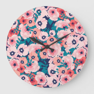 Grande Horloge Ronde Bouquet floral aquarelle : pivoines Vintages.
