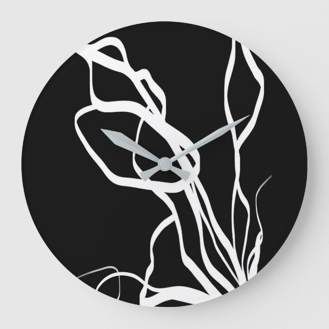 Grande Horloge Ronde Bouquet Noir : Abstrait noir et blanc (Recto)