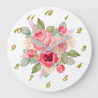 Grande Horloge Ronde Bouquet of Pink Painted Roses and Gold Numbers 