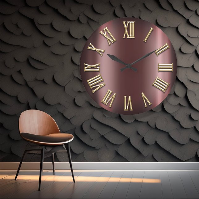 Grande Horloge Ronde Bourgogne Maron Or Métallurgique Numéro Romain (#BurgundyBeauty #MaroonMarvel #GoldGlamour #MetallicMajesty #RomanRefinement #TimelessTradition #Con)