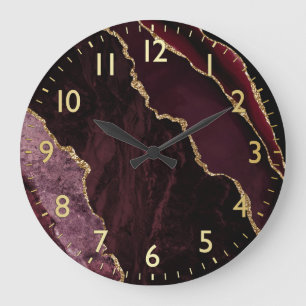 Grande Horloge Ronde Bourgogne Rouge & Or Faux Parties scintillant Marb