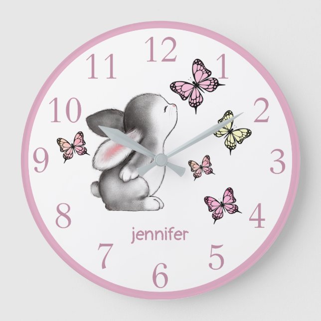 Grande Horloge Ronde Bouteille rose Papillon Nourriture Décor Mur Horlo (Recto)