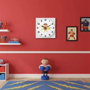 Grande Horloge Ronde Boxer pour enfants en gants et shorts rouges