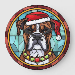 Grande Horloge Ronde Boxer Vitrail de Noël