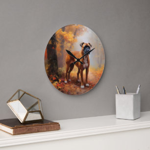Grande Horloge Ronde Boxeur dans les feuilles d'automne qui tombent ins
