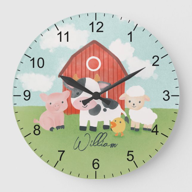 Grande Horloge Ronde Boys Farm Animal Barnyard Kids Nursery (Recto)