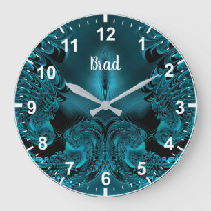 Grande Horloge Ronde BRAD ~ WOW! Motif fractal vert et noir ~
