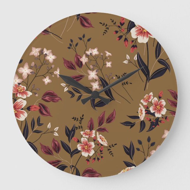Grande Horloge Ronde Branche de fleurs roses, composition abstraite. (Recto)