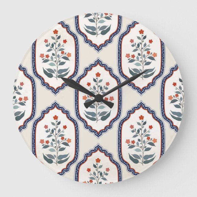 Grande Horloge Ronde Branches de fleurs orientales : Kalamkari Indian. (Recto)