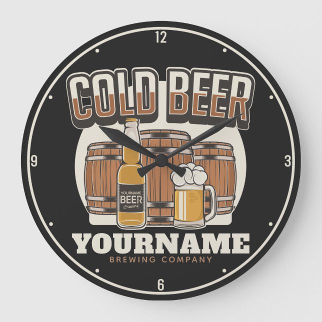 Grande Horloge Ronde Brasserie en chêne froid personnalisée Brasserie e (Recto)